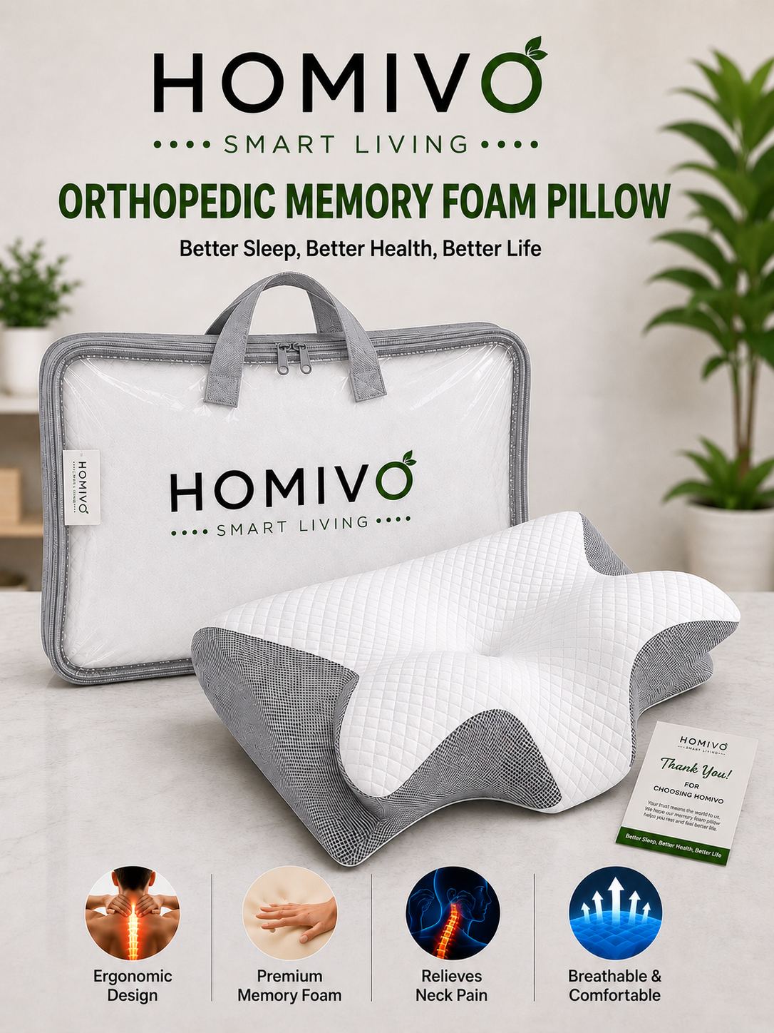 HOMIVO™ Neck Pain Relief Memory Foam Pillow